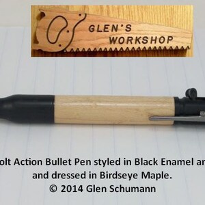 Bolt Action Bullet Pen 30 cal Parker Pen Blk Enamel Gun Metal Birdseye Maple Handmade Pen image 1