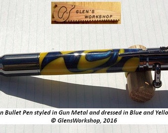 Bolt Action Bullet Pen Handmade Pen Gun Metal Blue Yellow Acrylic