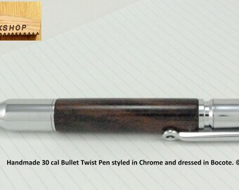 Bullet Pen Handmade 30 cal Twist Pen Chrome Bocote