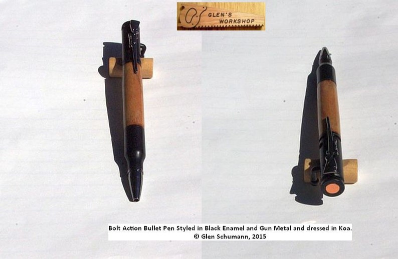 Bolt Action Bullet Pen Handmade Parker Pen Black Enamel Gun Metal Koa image 5