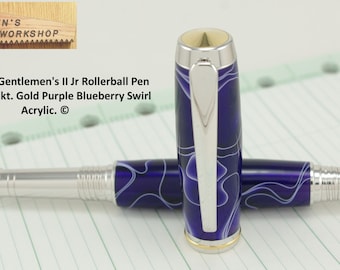 Rollerball Pen Handmade in Rhodium Gold Blueberry Swirl Acrylic