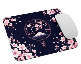 Alfombrilla de ratón japonesa con diseño de sakura, flores de cerezo y el monte Fuji, decoración para escritorio de videojuegos.