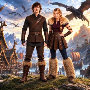 Disfraz de pareja vikinga hecho a mano / Traje de jinete de dragón de Hipo y Astrid