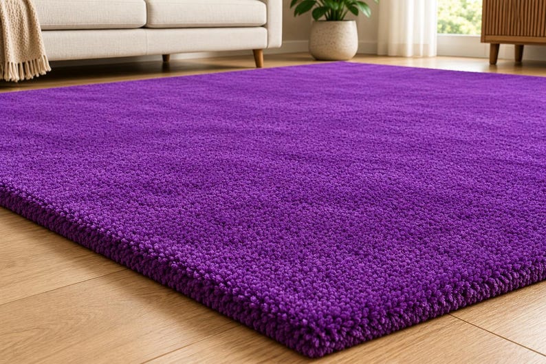 Solid Purple Hand Tufted Wool Rug, Luxury Violet Area Rug, Soft Dense ...