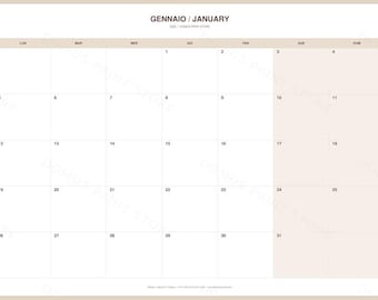 Calendario 2026 da Scrivania A3 stampabile | 2026 Desk Calendar Printable | Planner mensile Minimal beige 12 mesi