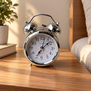 Vintage Twin Bell Alarm Clock , Silver Metal Bedside Classic Retro Table Clock ,Home Decor