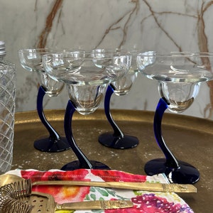Vintage Libbey Bravura blå Margarita & Cocktailglas Set - Elegant barglas för underhållning