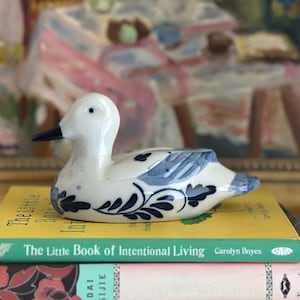 Vintage Delft Blue Ceramic Duck Figurine - Hand-Painted Holland Pottery, Dutch Bird Decor