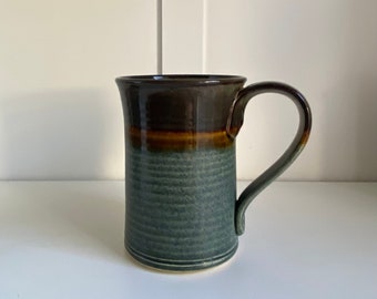 Studio Pottery Mugs, Blue and Brown Drip Glaze, Hand Thrown and Signed by the Artist, 3 Available, You Choose