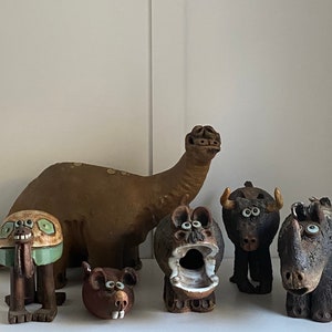 Vintage Hand-Sculpted Folk Art Animal Caricature: Exaggerated Teeth Sculpture by T. Jones