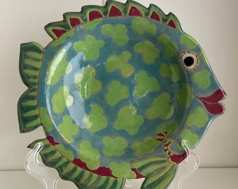 Signed Pegeen Souter Studio Pottery Fish Shaped Bowl/ Serving Platter