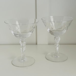 MCM Nancy Prentiss Blown Glass Champagne Coupe Set: Elegant Vintage Cocktail Stemware Pair