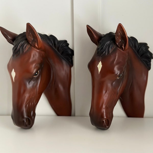 Norcrest Ceramic Horse Heads Busts, P-637 Horse Heads, Made in Japan, Sold as a Pair