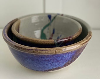 Hand Thrown Speckled Glazed Nesting Bowls, Studio Pottery Bowls, Sold as a Set