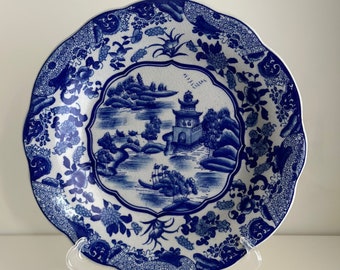 ヴィンテージ 伊万里風 浅鉢 - 青白磁の花模様皿、直径5.25インチ