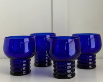 Set of 4 Cobalt Blue Shaeffer 10 oz Flat Tumblers by Imperial Glass