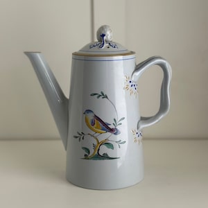 Vintage Spode Queen's Bird Coffee Pot Fine Gray Stoneware with Blue Trim  Elegant Serving Piece