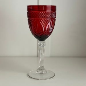 Vintage Ruby Cut Crystal Goblet - Cristal d&#39;Arques Durand French Barware for Elegant Holiday Tables
