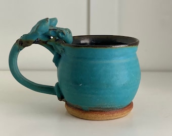 Artisan Made Turquoise Blue Dragonfly Mug, Unique Hand Thrown Coffee Mug