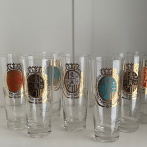 Vintage MCM Federal Baronet Highball Glass Set: 7 Lion Crest Bar Tumblers for Cocktails & Entertaining