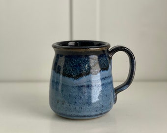 Hand Thrown Pottery Mugs, Blue & Black Speckled Drip Glaze, Studio Pottery Mugs,  Signed by Maker, Price is per Mug