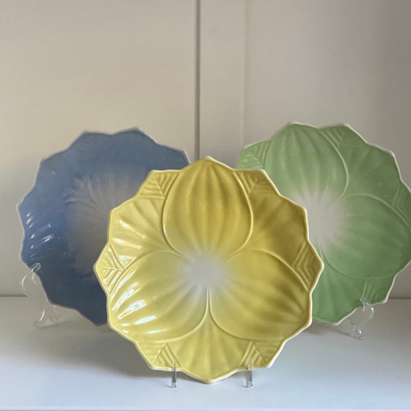 Anchor Hocking / Fire King Lotus Blossom Plates, Blue, Green and Yellow Milk Glass Plates, Flower Shaped Plates, You Choose the Color