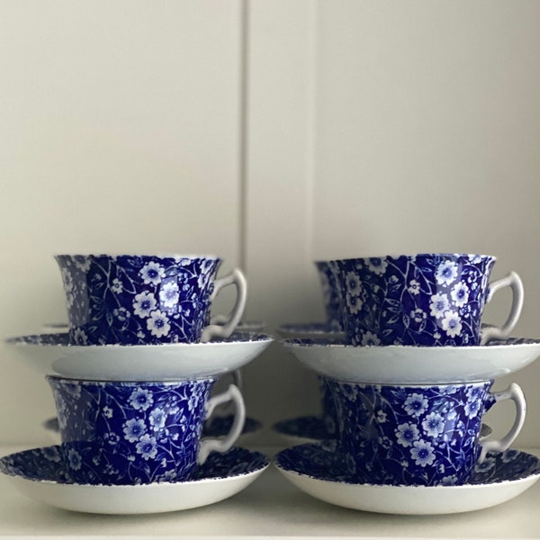 Calico Blue Cup & Saucer Set, Staffordshire England