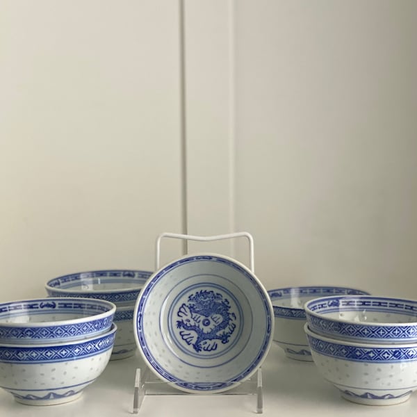 Dragon by Seca Porcelain Rice Bowls, Rice Grain Bowls, Blue Dragon Pattern, Price is per Bowl