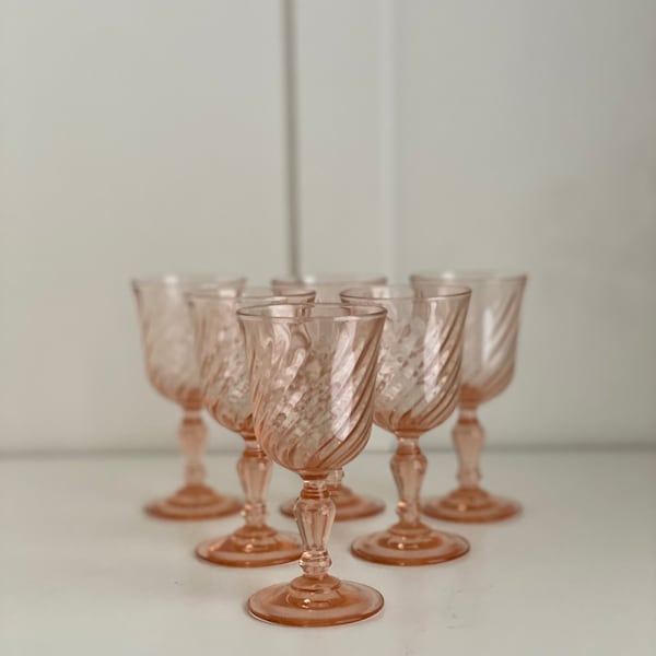 Rosaline Pink Swirl Cordial Glass by Cristal D’Arques - Durand, Arcoroc, Luminarc Optic Swirl, French Glasses, Price is per Glass