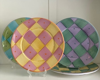 Pottery Barn Sunny Side Check Pattern Dinner Plates - Mix & Match Colors - Made in Italy