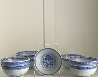 Cuencos de arroz de porcelana Dragon by Seca, cuencos de grano de arroz, diseño de dragón azul, el precio es por cuenco