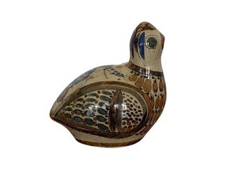 Blue Painted Floral Glazed Tonala Animal Bird Folk Art Pottery Figure Honduras 6 Honduran Handpainted Ceramic Chicken Figurine