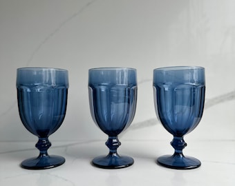 Libbey Gibraltar in Dusky Blue Ice Tea Goblets, Blue Pressed Glass Goblet, Price is per Goblet