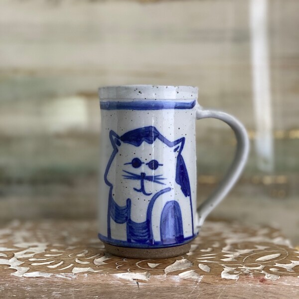 Vintage Otis Cafe Hand Thrown Cat Mug, Speckled Glaze Cat Mug, Otis Oregon