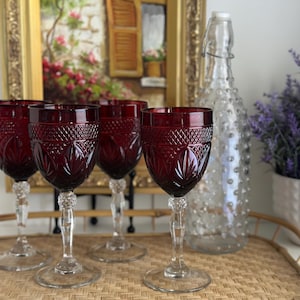 Antique Ruby Cut Crystal Water Goblets - Set of 4 Cristal d&#39;Arques Durand French Vintage Stemware