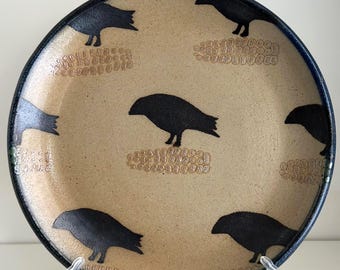 Vintage Monroe Salt Works Crow Dinner Plate - Handmade Artisan