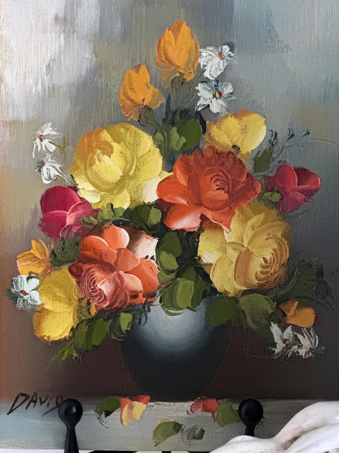 Vintage Rose Oil Painting: Original Floral Still Life, English Cottage ...