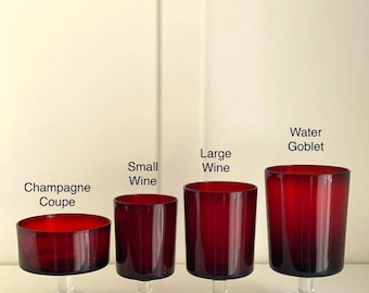 Vintage Ruby Red Cavalier Wine Glass - French Crystal Holiday Barware for Elegant Christmas Table Setting