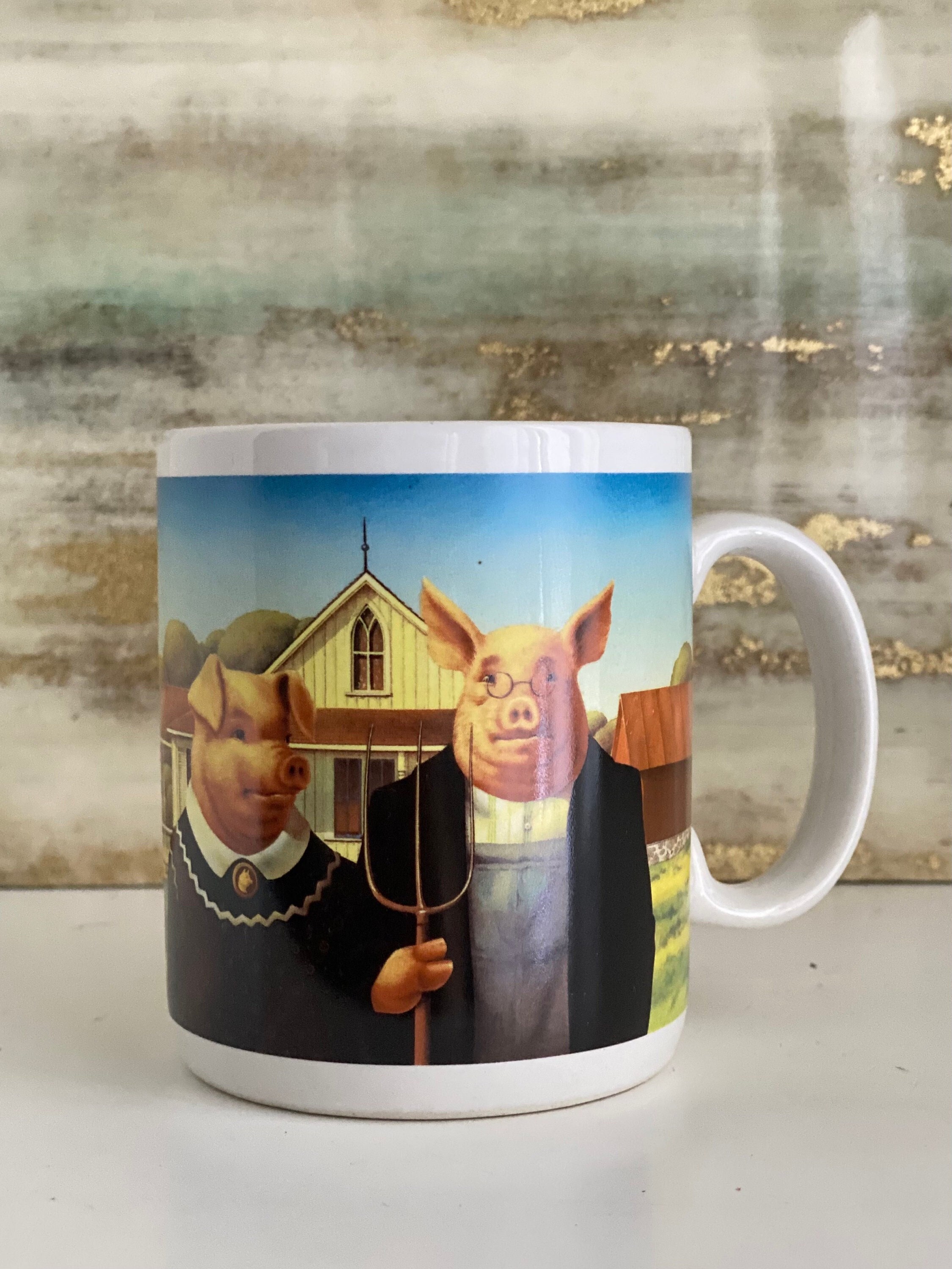 Whimsical American Gothic Pig Mug: Funny Farm Couple Parody Coffee Cup for  Art Lovers - Etsy Australia