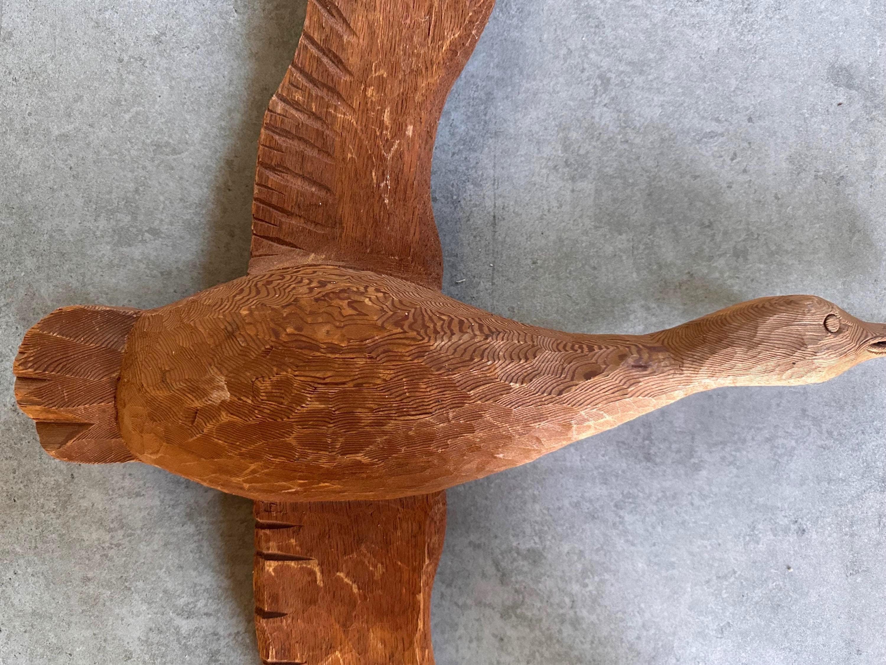 ヴィンテージ手彫り木製ガチョウ壁彫刻：素朴なロッジ風装飾、フォーク 
