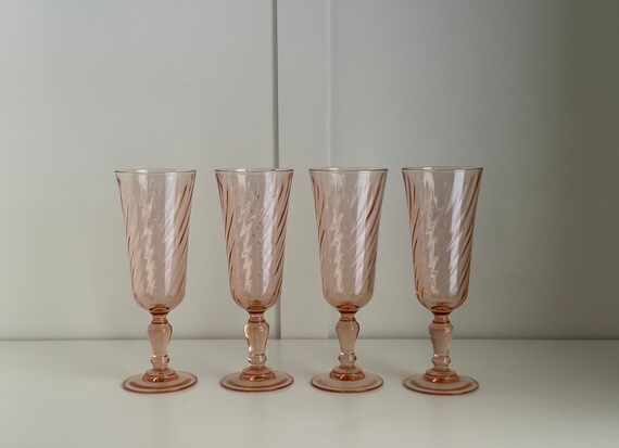 Rosaline Pink Swirl Champagne Flutes Luminarc Optic Swirl Flutes