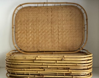 Vintage Bamboo Serving Tray: Herringbone Woven Decor