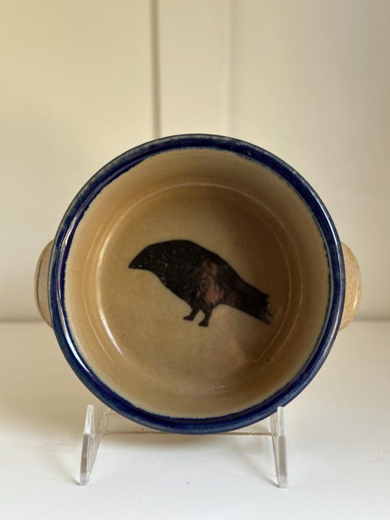 Vintage Monroe Salt Works Crow Chowder Bowl - Handmade Artisan