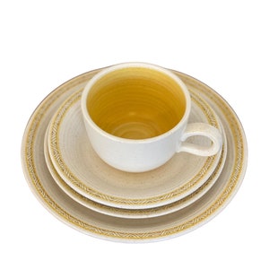 Vintage Franciscan Hacienda Gold Coffee Cups & Saucers Set - Mid-Century Modern Floral Dining