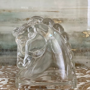 Vintage Federal Glass Horse Head Candy Jars: Clear Equestrian Decor Pair, Mid-Century Modern Gift