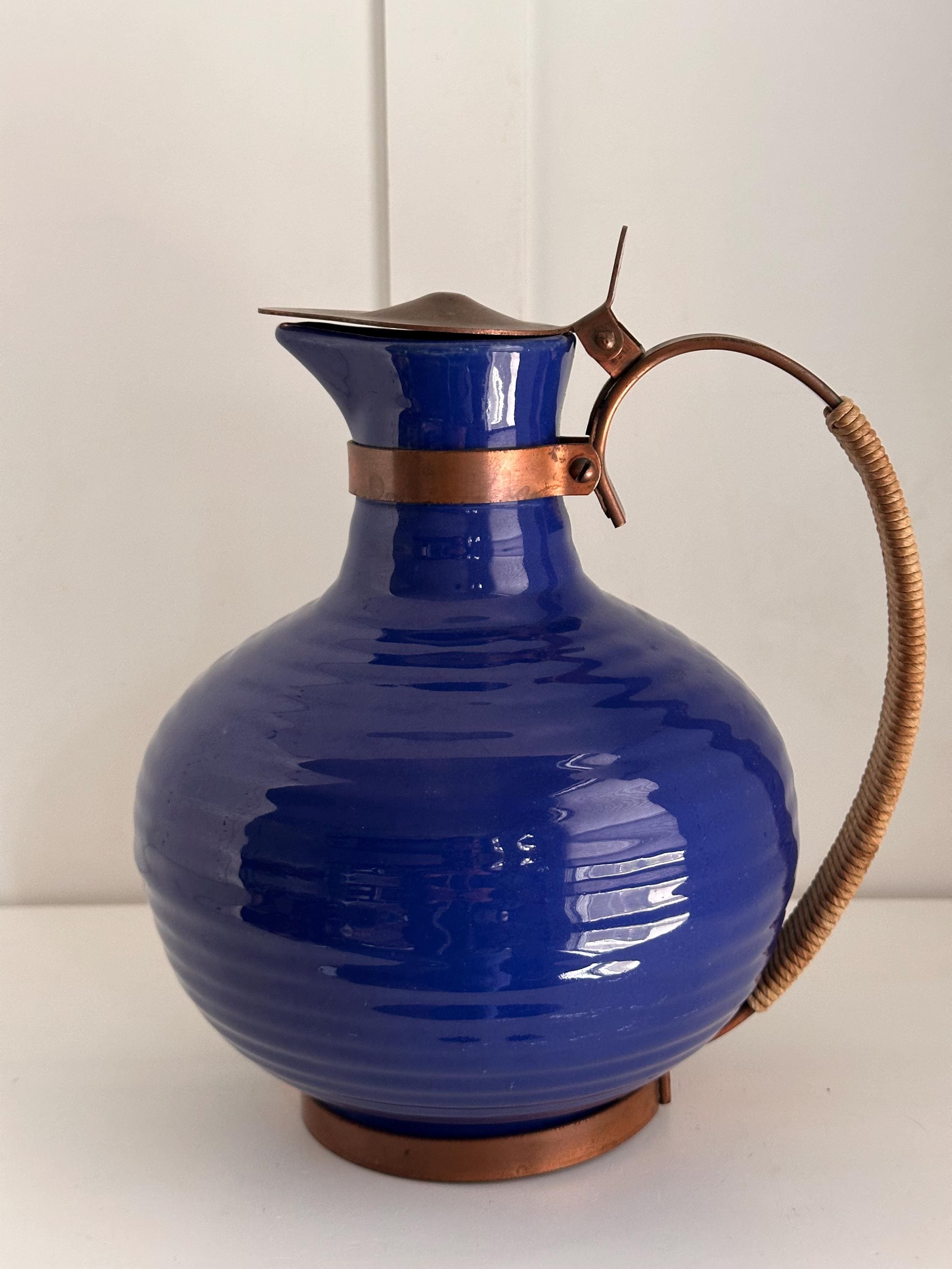 Rare 1930s Bauer Ringware Cobalt Blue Coffee Urn With Copper