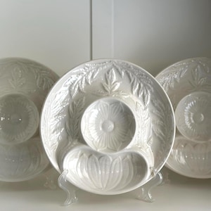 Vintage Secla Cabbage Artichoke Plates - Set of 3 Creamy White Portugal Majolica Dip Dishes, 9 7/8 inch