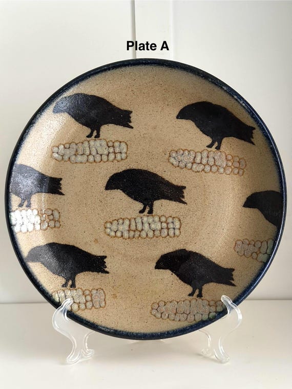 MONROE SALT WORKS 　大皿　ヴィンテージ品 Vintage Monroe Salt Works Crow Dinner Plate - Handmade Artisan