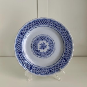 Plato de ensalada vintage Nikko Kingstone de hierro azul celestial con borde festoneado, fabricado en Japón