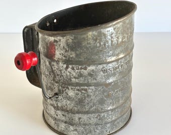 Brite-Price 3 Cup Flour Sifter Tin Hand Crank
